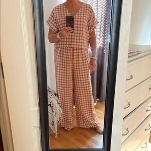 Lou & Gray( Loft) Linen pant/ top set, size L, light pink and brown